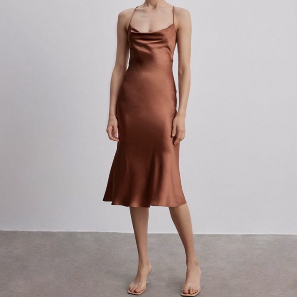 Lounge Cowl Neck Midi Silk Slip Dress